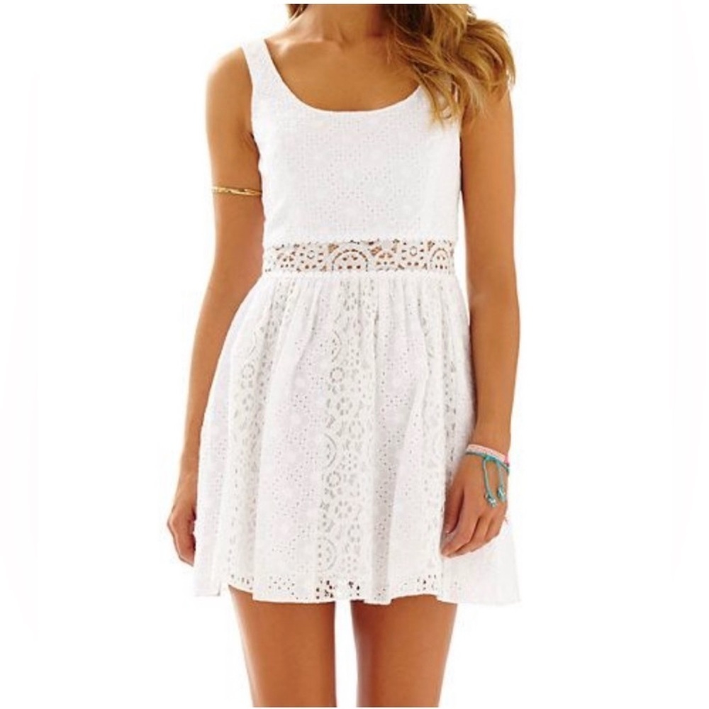 Lilly Pulitzer White Lace Eyelet Rosemarie Dress Size 10 Scoop Neck